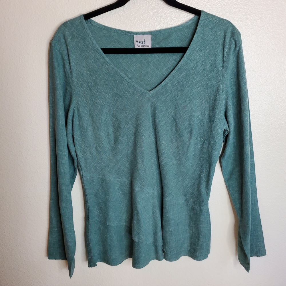 tds Two Star Dog green ruffled top size M - Picture 5 of 6